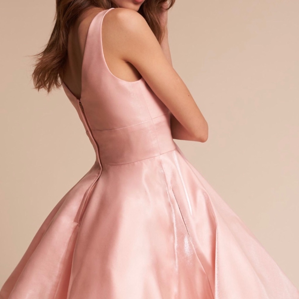 BHLDN Pink Satin Fit-and-Flare Mini Dress